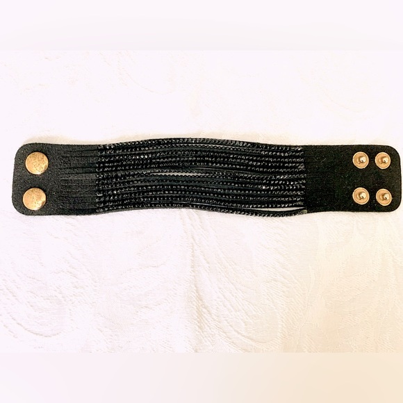 Black suede cuff style bracelet with sparkling black beaded strings adjustable - Picture 6 of 8